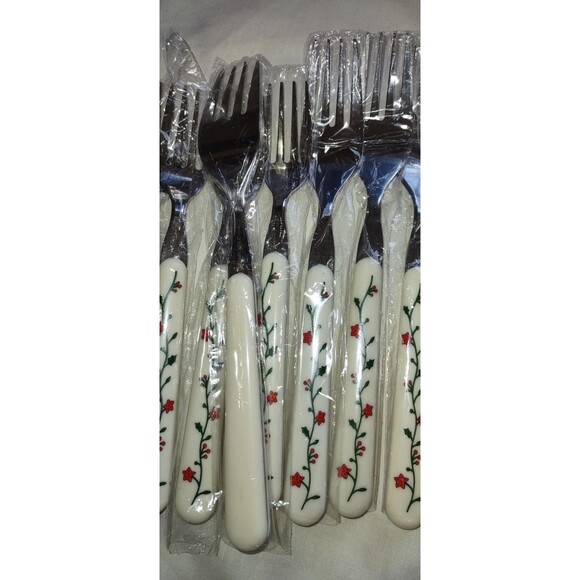New! 20 Piece Set Holly Flatware Christmas Spoons Forks Knives With Tin - Picture 9 of 10